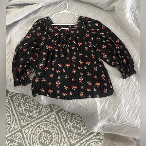 LC Lauren Conrad Black 3/4 Sleeve Smocked Blouse (Never Worn)